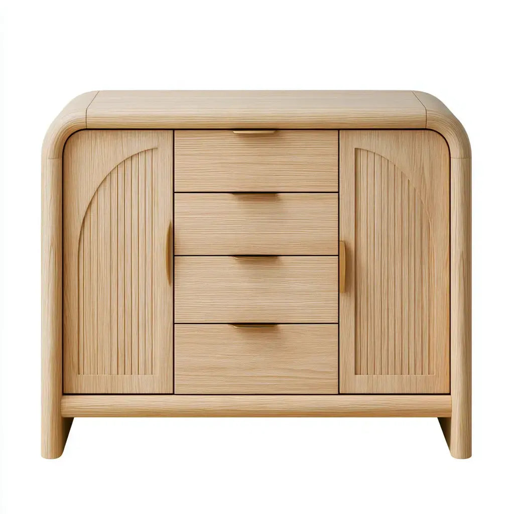 Aparador de esquinas redondeadas con cajones centrales - beige