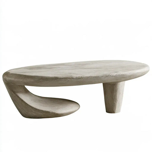 Mesa de centro con tablero orgánico y base abierta - gris