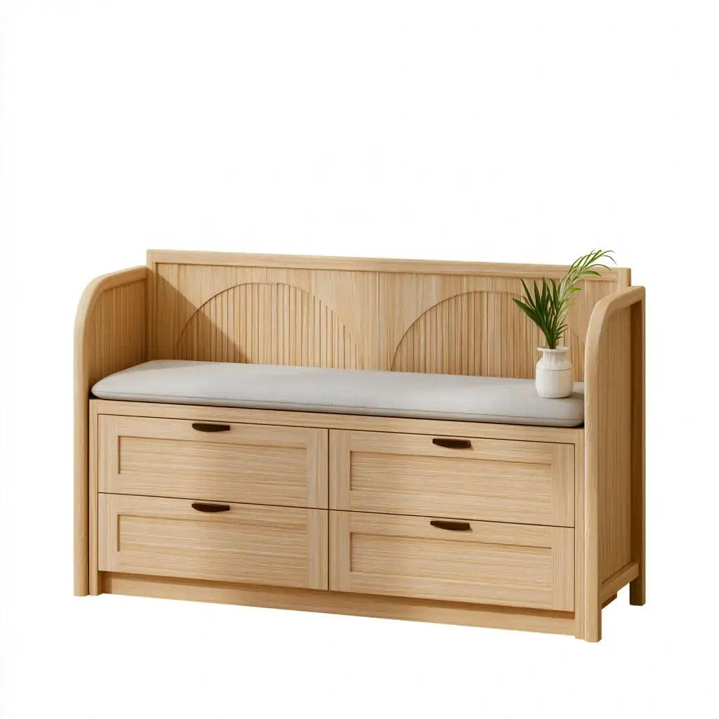 Banco con cajones inferiores y respaldo curvo - beige
