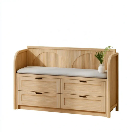 Banco con cajones inferiores y respaldo curvo - beige
