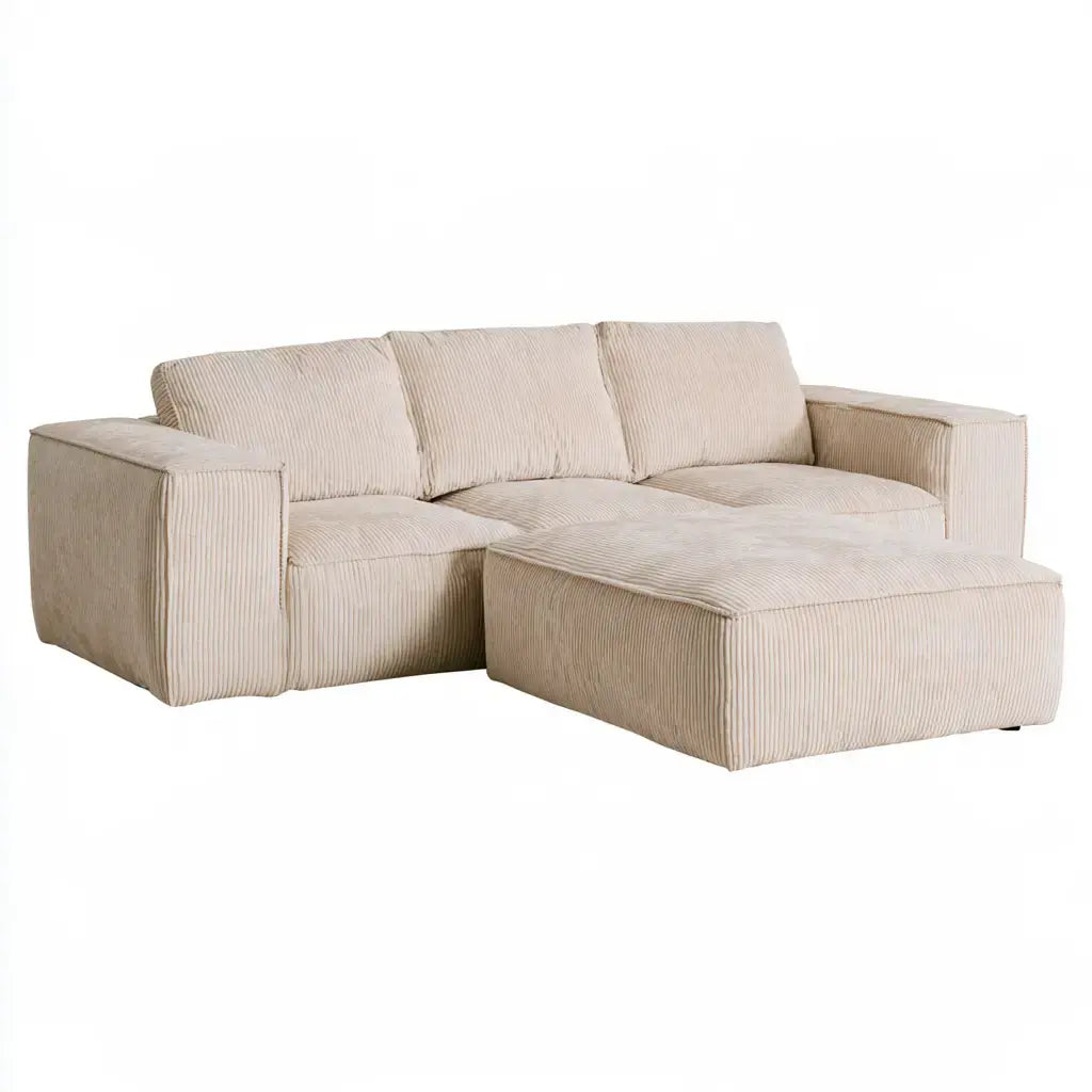 Sofá con asiento alargado y cojines rectos - beige
