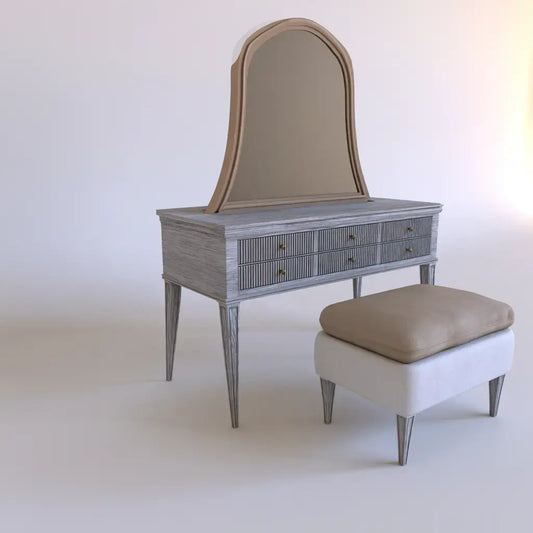 Tocador con espejo arqueado y taburete - gris