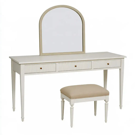 Tocador con espejo arqueado y taburete - beige