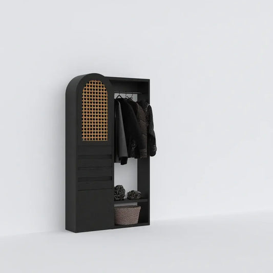 Mueble de entrada con panel arqueado y perchas - negro